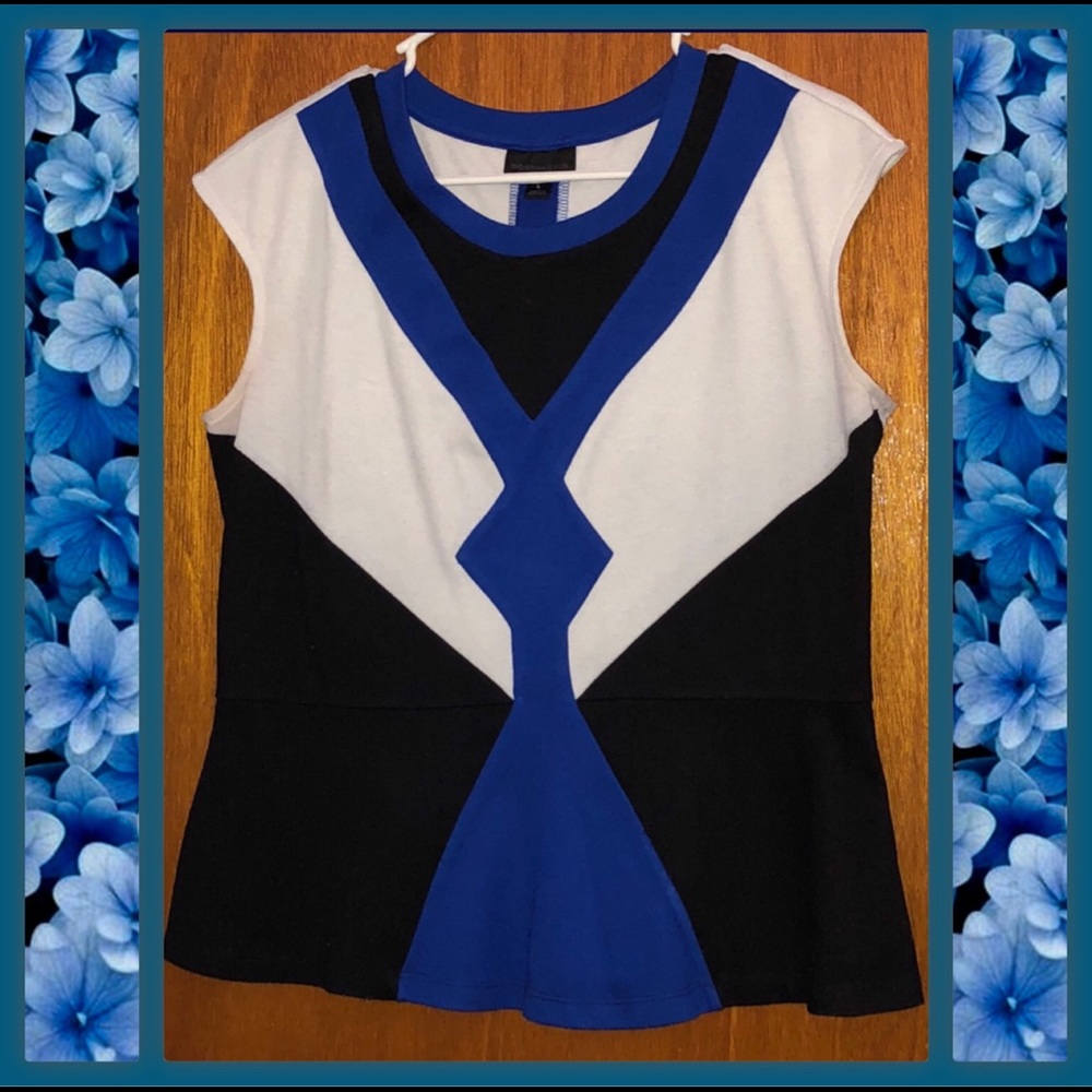 Peplum Black, Blue, & White Top - Large